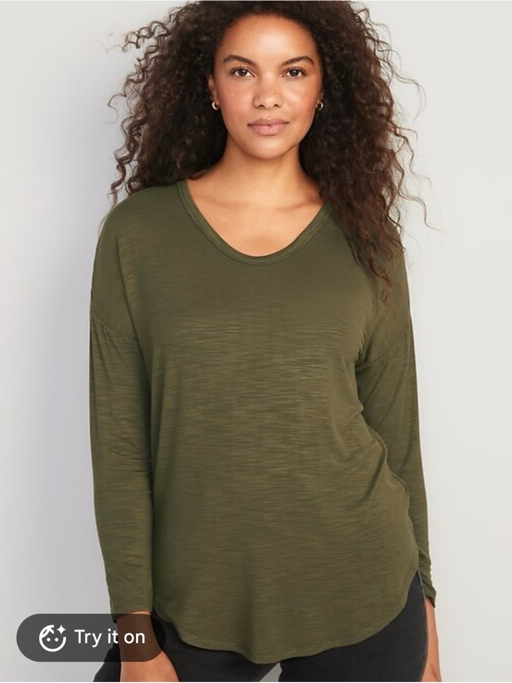 Old Navy Olive Long-Sleeve Scoop Neck Tee